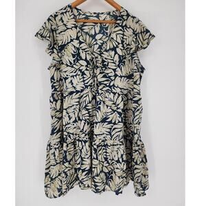 Cupshe Tropical Leaf Print Cover-Up Dress Navy/Cream Women’s XL